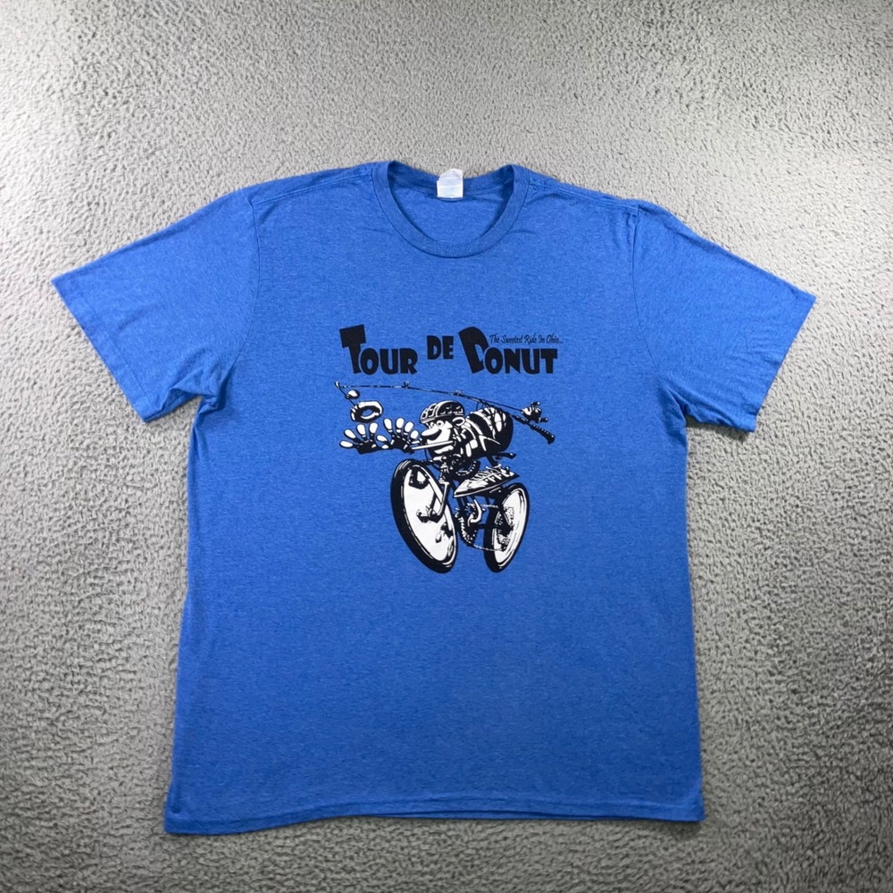 Retro Tour De Donut Ohio Cycling T-Shirt 2XL Blue Novelty Bike Race Graphic Tee‎